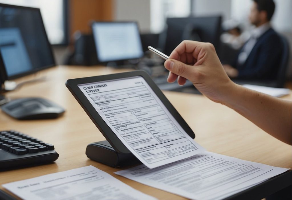 A person filling out a form on a tablet computer at the FeetFinder website, carefully reading and acknowledging the Refund Policy before making any Returns.