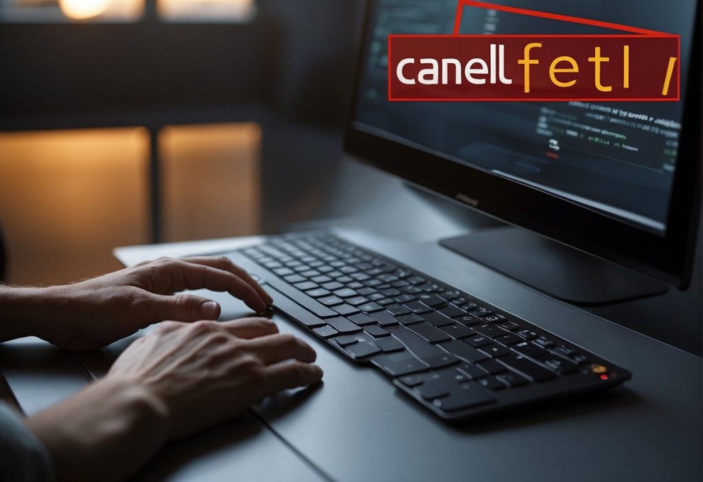 A person typing on a computer trying to cancel their account.