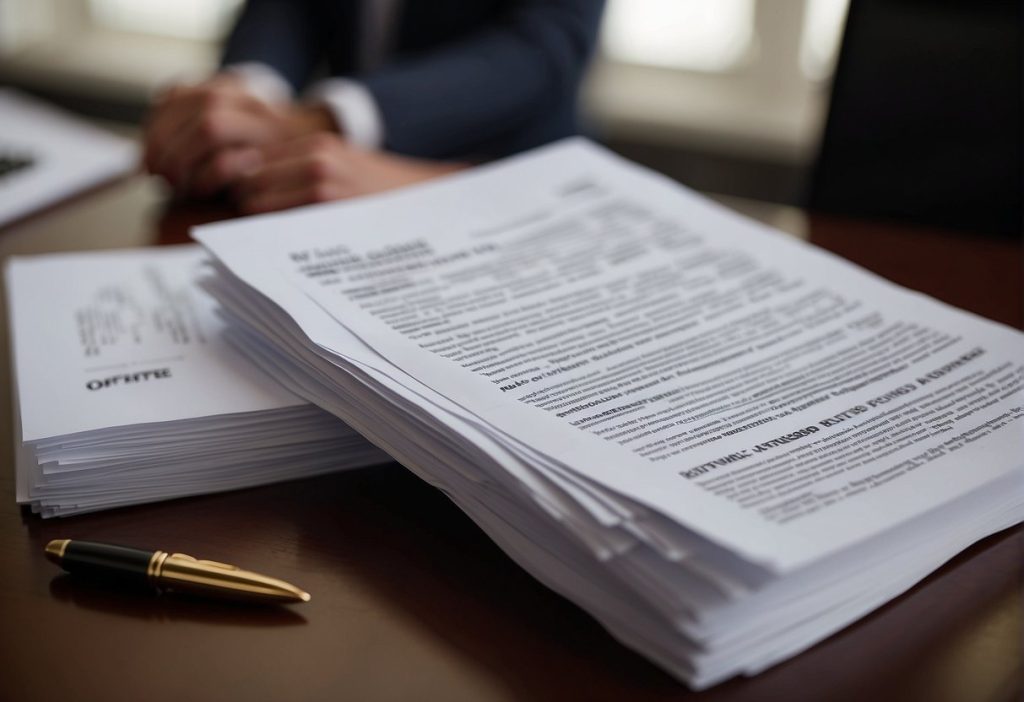 A desk cluttered with a pile of papers and a pen, offering an honest look into the Feetify Review on this unique social platform.