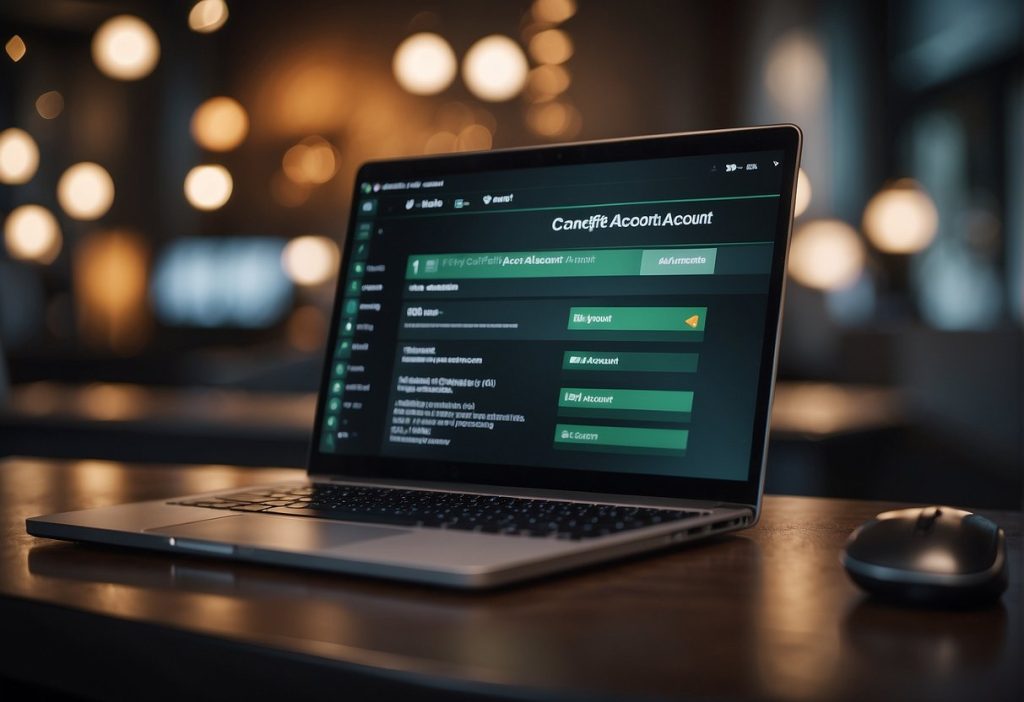 A laptop on a table with a green screen displaying the option to deactivate or cancel a Feetify Account.