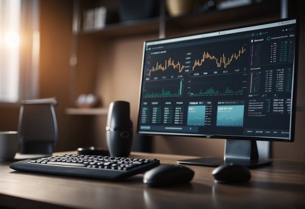 A computer on a desk used to maximize earnings through an affiliate program with referrals.