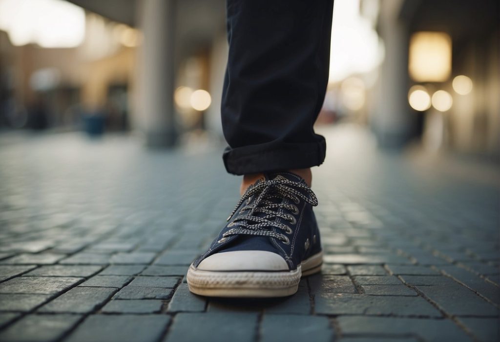 A person's feet standing on a cobblestone street amidst a Service Disruption.