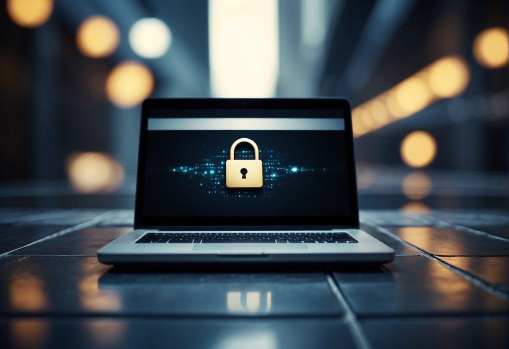 A laptop with a padlock on it, wrapped in controversy due to SSSniperwolf.