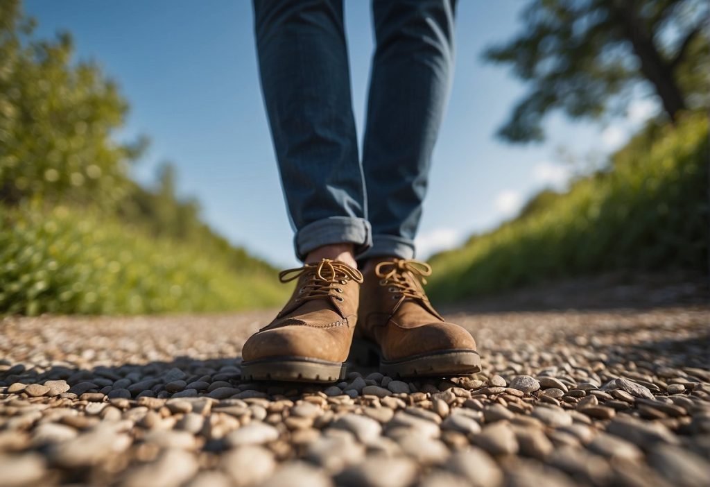 A woman's feet standing on a gravel path, despite the service disruption.
