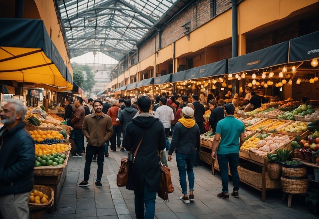 Feetify customers enjoy hassle-free support while walking through a market full of fruit and vegetables.