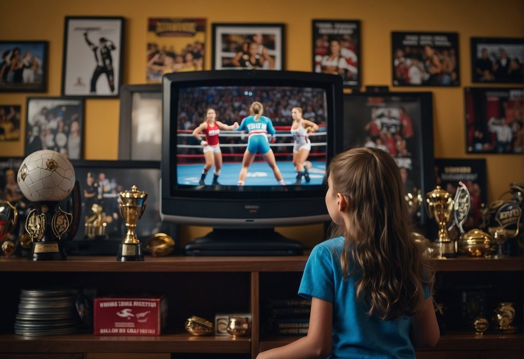 A girl watching a boxing match on television with Nikki Bella.