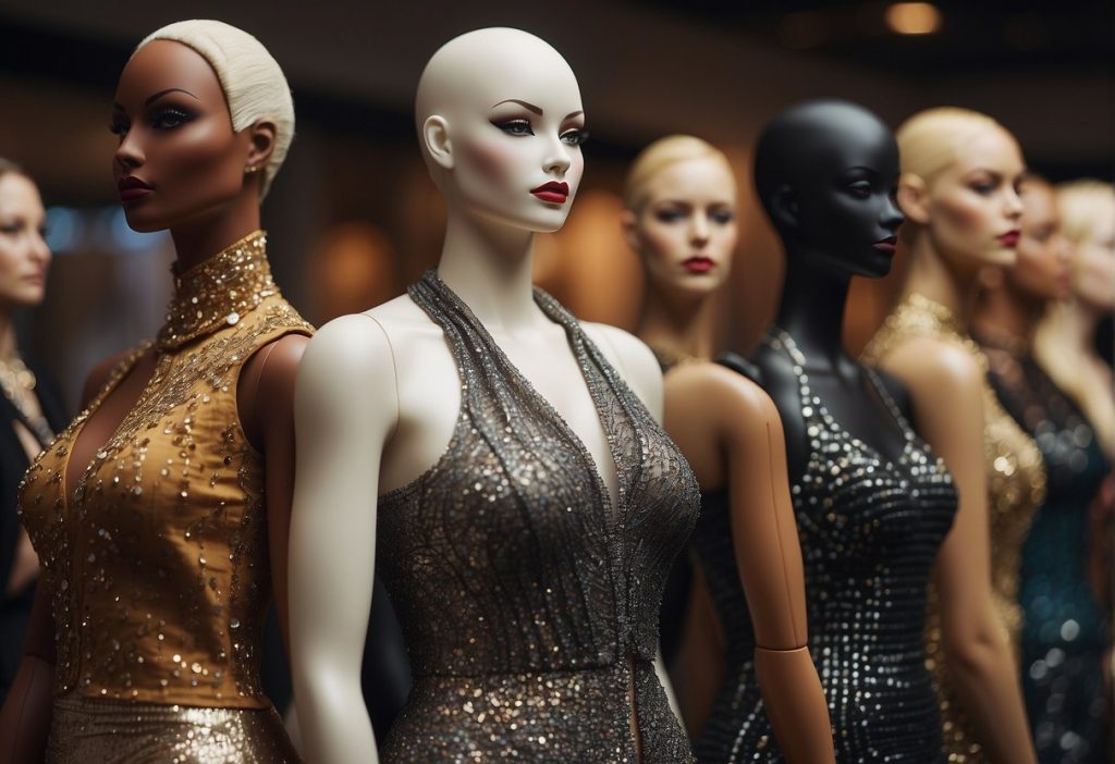 Mannequins in a row in a store, sparking controversy.