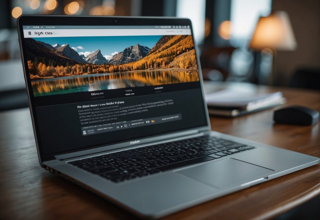 A laptop is on a table with a view of OnlyFans mountain monetization.