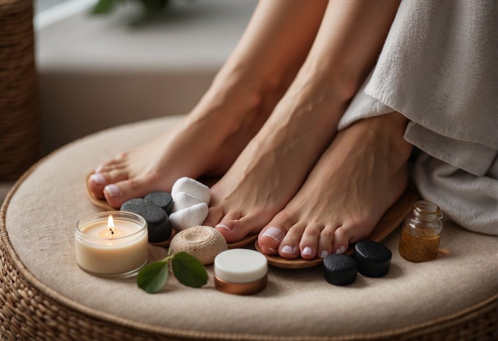 Aesthetic Foot Care with a candle and stones.