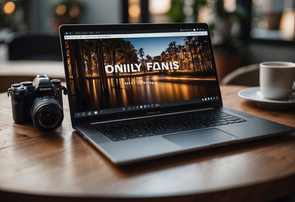 A laptop is sitting on a table next to a camera.