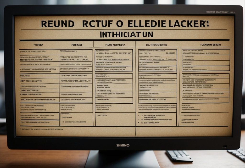 A computer screen with a black and white display featuring the FeetFinder logo. The product is eligible for Returns and Refund Policy.